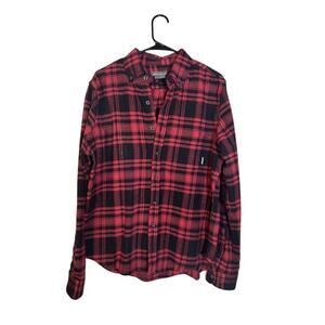 Eddie Bauer Red Black Plaid Long Sleeve Collared Button Down Shirt Men’s Medium
